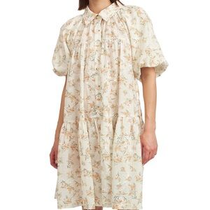 En Saison Haley Balloon Sleeve Cream Floral Blouse